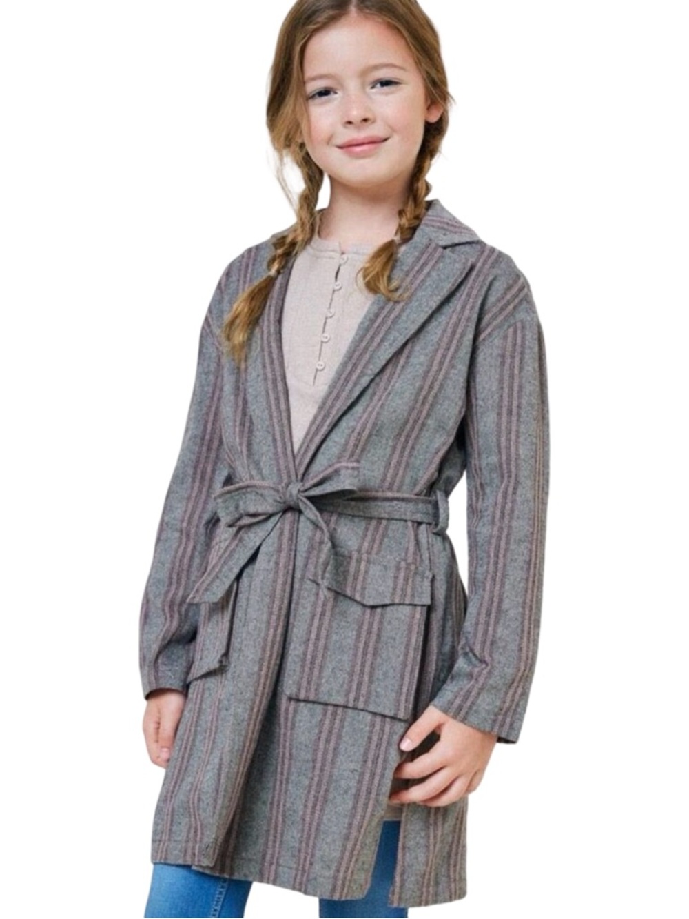Hayden girls Herringbone Stripe Trench Coat - Size Large